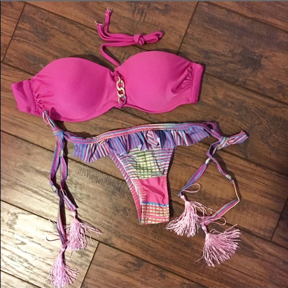 Hot Pink Bandeau Bikini with Brazilian Bottoms - Picture 2 of 3